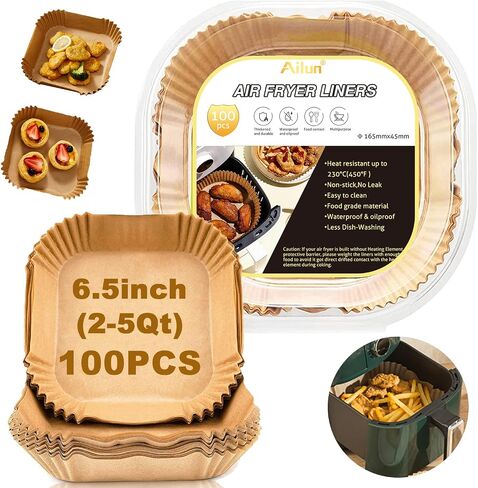 Ailun 100PCS Air Fryer Paper Liners 8 Inch,for 5-8 QT Air Fryer | Oil Resistant, Disposable Food Grade, Free of Bleach Paper, Round, Non-Stick Parchment Paper, Baking, Roasting, Microwave in Saudi Arabia