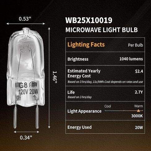 Halogen Light Bulb Fits for GE Samsung Ken More Elite Maytag Over The Stove Range Microwave, Night Light/Stove Light Bulb for GE Microwave, Replaces WB25X10019, 2Pack in Saudi Arabia