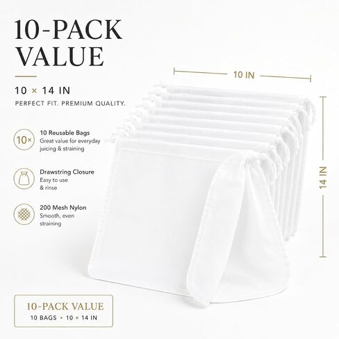 Juicer Bags for Cast Iron Juicer, 10 x 14 in, 200 Mesh, 10 Pack | Reusable Fine Nylon Mesh, For Juice Pressing, Nut Milk, Cold-Press Fruit, Cider, Citrus And Kitchen Straining in Saudi Arabia
