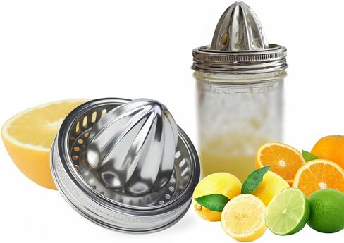 2Pcs SS Mason Jar Juicer Lid for 3.38" Wide Mouth Citrus Lemon Squeezer | Durable Stainless Steel | Fits Wide-Mouth Mason Jars | making fresh juice extraction effortless and convenient in Saudi Arabia