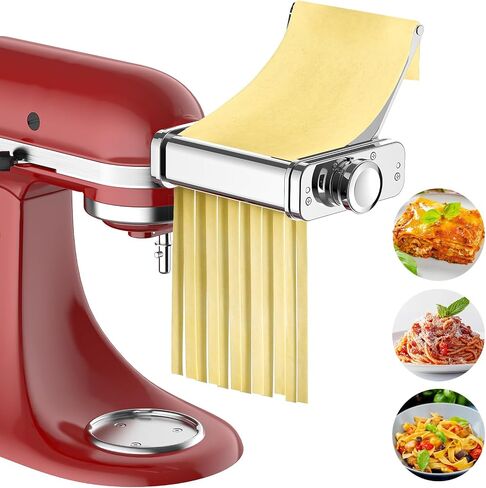 GVODE 3-in-1 Pasta Attachment for KitchenAid Stand Mixers, Roller & Cutter | All-Metal 3-in-1 Pasta Roller and Cutter Set with Spaghetti and Fettuccine Cutters, 8 Thickness Settings and Cleaning Brush in Kuwait