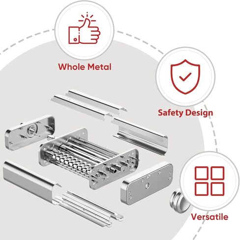 GVODE 3-in-1 Pasta Attachment for KitchenAid Stand Mixers, Roller & Cutter | All-Metal 3-in-1 Pasta Roller and Cutter Set with Spaghetti and Fettuccine Cutters, 8 Thickness Settings and Cleaning Brush in Kuwait