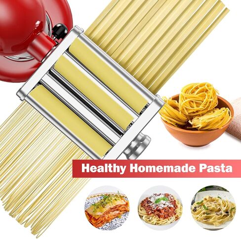 GVODE 3-in-1 Pasta Attachment for KitchenAid Stand Mixers, Roller & Cutter | All-Metal 3-in-1 Pasta Roller and Cutter Set with Spaghetti and Fettuccine Cutters, 8 Thickness Settings and Cleaning Brush in Kuwait