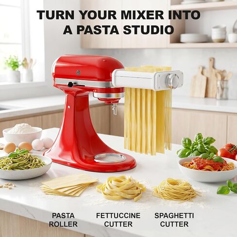Pasta Attachment for KitchenAid Stand Mixers, 3 in 1 Pasta Maker Set | Includes Pasta Roller, Pasta Cutter and Fettuccine Cutter with Cleaning Brush in Saudi Arabia