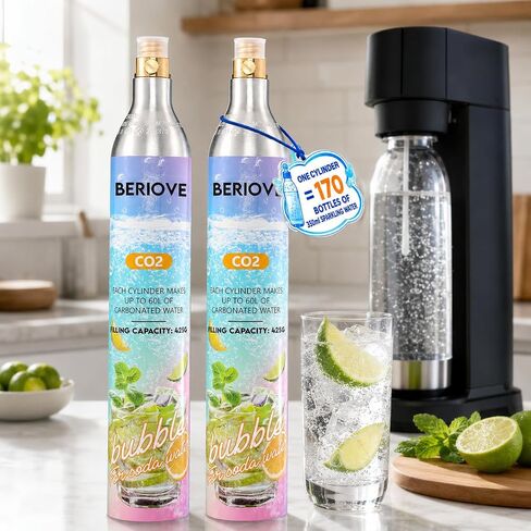 CO2 Cylinder for Soda Maker: 60L 2 Pack Durable CO2 Cartridges | Screw-In Soda Makers Compatible, Exchange Carbonator & Sparkling Water - Carbonates Any Drink with Threaded Cylinders in Saudi Arabia