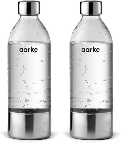 aarke Carbonator 3 Water Bottles - Premium PET Plastic, 34oz (2-Pack) | BPA-free and Non-toxic, Polished Steel Accents, Replacement Bottle for Carbonator 1, 2, and 9 in Saudi Arabia