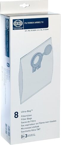 Sebo Airbelt Series D1, D4, D4 Premium Canister Vacuum Filter Bags 8 Pk Genuine Part # 8120AM, 8120ER in Saudi Arabia