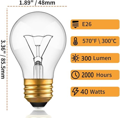 WokHok Appliance Oven Light Bulb, High Temp 300 °C Resistant,（2 Pack） A15/E26/120V/40 Watt Appliance Replacement Bulb for Refrigerator Over Stove Microwave Range Hood,Warm White in Saudi Arabia
