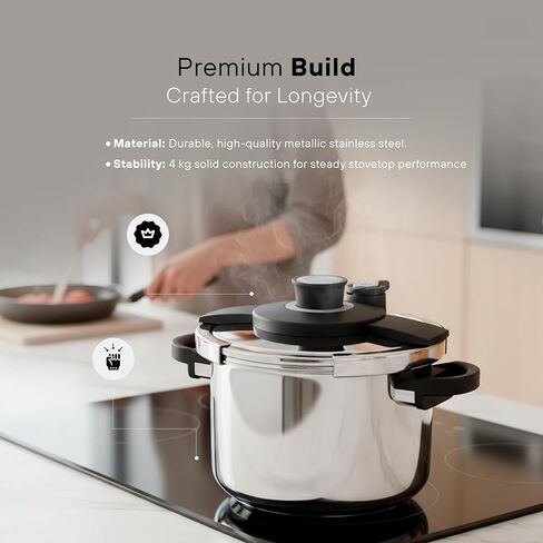 KOCHSTELLE Pressure Cooker Stainless Steel 8L for Home & Meal Prep | Pressure Cooker 8 qt with Advance Secure Lock System Lid, Ergonomic Handles, Pressure Pot | Compatible with Gas & Induction Stoves in Saudi Arabia