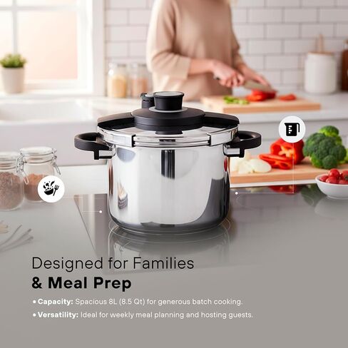 KOCHSTELLE Pressure Cooker Stainless Steel 8L for Home & Meal Prep | Pressure Cooker 8 qt with Advance Secure Lock System Lid, Ergonomic Handles, Pressure Pot | Compatible with Gas & Induction Stoves in Saudi Arabia
