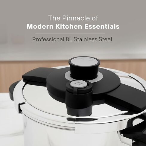 KOCHSTELLE Pressure Cooker Stainless Steel 8L for Home & Meal Prep | Pressure Cooker 8 qt with Advance Secure Lock System Lid, Ergonomic Handles, Pressure Pot | Compatible with Gas & Induction Stoves in Saudi Arabia