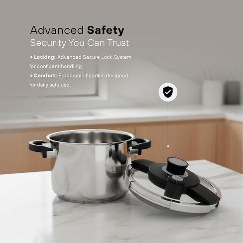 KOCHSTELLE Pressure Cooker Stainless Steel 8L for Home & Meal Prep | Pressure Cooker 8 qt with Advance Secure Lock System Lid, Ergonomic Handles, Pressure Pot | Compatible with Gas & Induction Stoves in Saudi Arabia