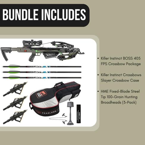 Killer Instinct Boss Crossbow Bundle | Backpack Case, Package, 405 FPS, Crossbows Slayer Case, Fixed-Blade Steel Tip 100-Grain Hunting, (3 items) in Kuwait