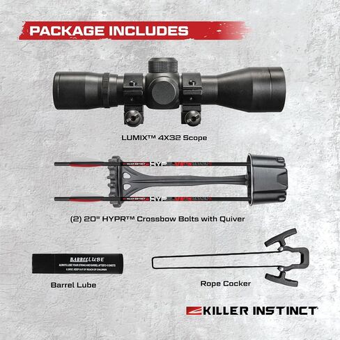 Killer Instinct TEMPR-X Crossbow Kit 405 FPS 195 LB Draw Weight - X CAM Synchronized Design with Lumix 4x32 Scope and Anti-Dry Fire Safety | 4x32 Scope, Anti-Dry Fire Safety, X CAM Synchronized Design, 405 FPS in Kuwait