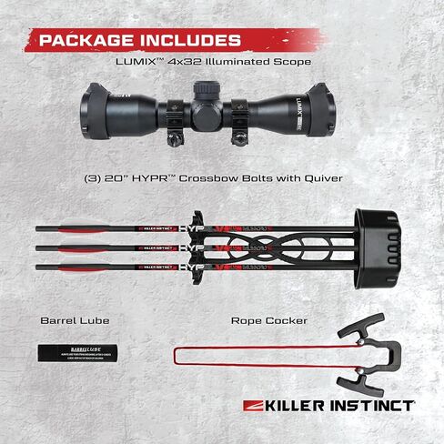 Killer Instinct LOGIX 435 Crossbow Kit 435 FPS 210 LB Draw Weight - LET-Down DE-Cocking Triggerbox with X CAM System and Illuminated 4x32 Scope | X CAM System, 4x32 Scope, DE-Cocking Triggerbox, Kit FPS 210 LB Draw Weight, De-cocking system in Kuwait
