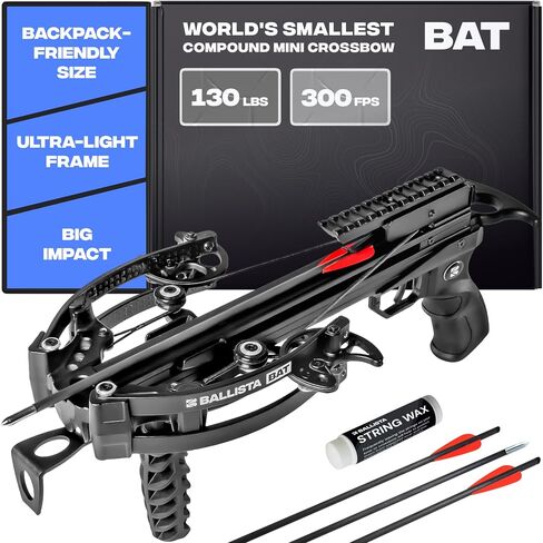 BAT Compound Crossbow for Hunting, Bowfishing and Target, 300 FPS | 16 x 5 in, 2.46 lb frame fits a 30 L backpack, while built-in cocking assist reduces pull effort to about 40 lb. in Saudi Arabia