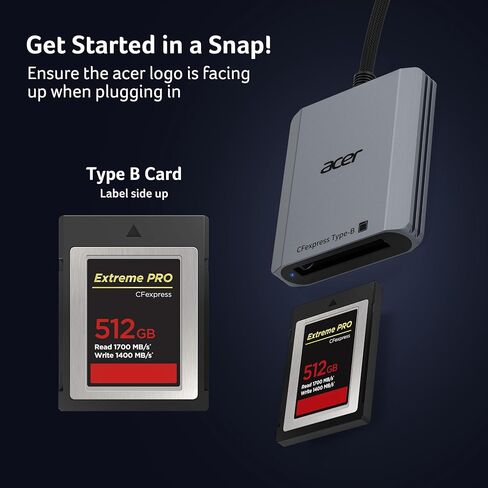 Acer CFexpress Type B Card Reader USB 3.2 Gen 2(CFexpress Type B Card ONLY) | 10Gbps CF Express Type B Card Adapter Compatible with iPhone 17/16/15, Laptop, MacBook Neo/Pro/Air, iPad, Android in Kuwait