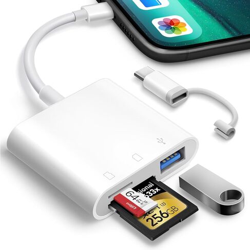 SD Card Reader for iPhone iPad, Oyuiasle Digital Trail Camera SD Card Viewer with Dual Slot for MicroSD/SD, Lightening&USBC Dual-Connector Memory Card Adapter for Photography, Plug and Play in Saudi Arabia