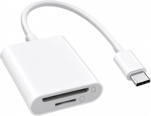 2-in-1 USB-C SD & MicroSD Card Reader for iPhone 17/16/15, iPad, MacBook Pro/Air, Android & PC — Plug & Play Adapter Supports SD/TF Cards up to 512 GB | Fast 16 MB/s Transfer Speed | White in Saudi Arabia