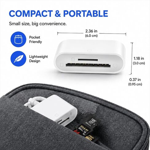 2-in-1 USB-C SD & MicroSD Card Reader for iPhone 17/16/15, iPad, MacBook Pro/Air, Android & PC — Plug & Play Adapter Supports SD/TF Cards up to 512 GB | Fast 16 MB/s Transfer Speed | White in Saudi Arabia