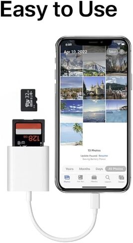 2-in-1 USB-C SD & MicroSD Card Reader for iPhone 17/16/15, iPad, MacBook Pro/Air, Android & PC — Plug & Play Adapter Supports SD/TF Cards up to 512 GB | Fast 16 MB/s Transfer Speed | White in Saudi Arabia