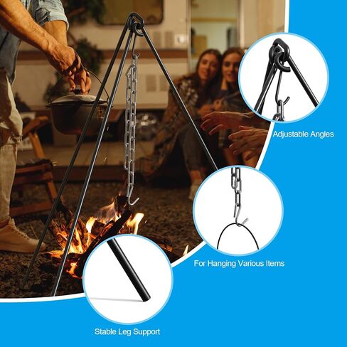 50" Dutch Oven Tripod with Carry Bag, Cast Iron Campfire Cooking Stand | Heavy Duty Camp Fire Cooking Equipment for Camp Chef Outdoor Camping, Cooking Lantern Tripod Hanger with Storage Bag in Saudi Arabia
