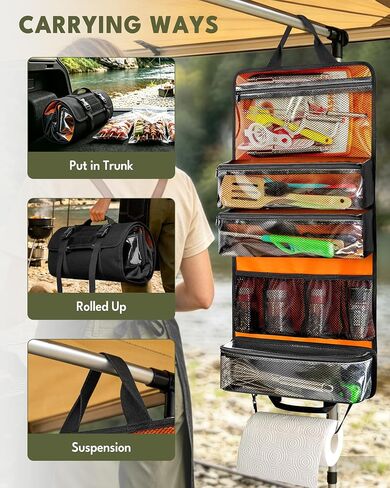 HODRANT Camping Roll Bag, Hanging Camp Kitchen Organizer with Multi Pockets | Cookware Utensil Holder with Detachable Tool Pouch, Outdoor Grill Tools Storage Case for RV, BBQ, Fishing, Travel, Bog Only in Kuwait