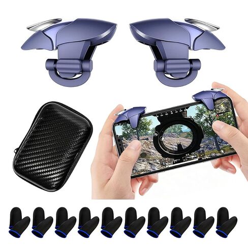 PUBG Trigger 4 Finger Mobile Gaming Controller with 20 Finger Sleeves & Storage Case PUBG Mobile Controller Aim & Fire Shooter Buttons for iPhone & Android PUBG Accessories for COD Mobile (1pair Lansha01+20 Finger sleeve+Storage bag) in Saudi Arabia