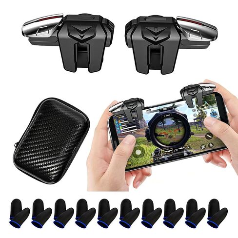 PUBG Trigger 4 Finger Mobile Gaming Controller with 20 Finger Sleeves & Storage Case PUBG Mobile Controller Aim & Fire Shooter Buttons for iPhone & Android PUBG Accessories for COD Mobile (1 Pair G21+ 20Pcs Finger Sleeve+Storage bag) in Saudi Arabia