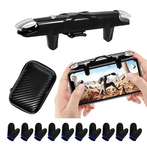 PUBG Trigger 4 Finger Mobile Gaming Controller with 20 Finger Sleeves & Storage Case PUBG Mobile Controller Aim & Fire Shooter Buttons for iPhone & Android PUBG Accessories for COD Mobile (1 Pack G5+20Pcs Finger sleeve+Storage bag) in Saudi Arabia