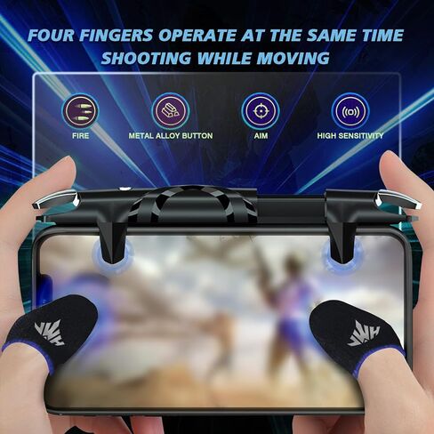 PUBG Trigger 4 Finger Mobile Gaming Controller with 20 Finger Sleeves & Storage Case PUBG Mobile Controller Aim & Fire Shooter Buttons for iPhone & Android PUBG Accessories for COD Mobile (1 Pack G5+20Pcs Finger sleeve+Storage bag) in Saudi Arabia