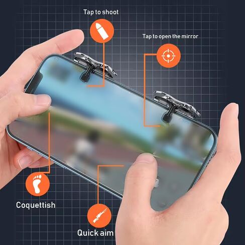 PUBG Trigger 4 Finger Mobile Gaming Controller with 20 Finger Sleeves & Storage Case PUBG Mobile Controller Aim & Fire Shooter Buttons for iPhone & Android PUBG Accessories for COD Mobile (1Pair X8+20Pcs Finger sleeve+Storage bag) in Saudi Arabia