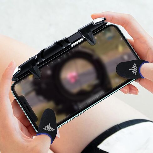 PUBG Trigger 4 Finger Mobile Gaming Controller with 20 Finger Sleeves & Storage Case PUBG Mobile Controller Aim & Fire Shooter Buttons for iPhone & Android PUBG Accessories for COD Mobile (1 Pack G5+20Pcs Finger sleeve+Storage bag) in Saudi Arabia