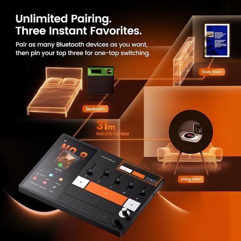 Music Hub C1 — Standalone 6" Touchscreen Music Streamer | DAC 384kHz/32bit, Physical 5-Band EQ, Vocal Remover, Wi-Fi 6 Bluetooth 5.3 — Phone-Free Control Center for Any Speaker System in Saudi Arabia