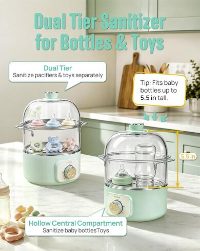 FeeKaa Baby Food Steamer Electric Steamers Stainless Steel Double-Tier | Food Steamer for Cooking Vegetables & Eggs, Steamer for Baby Food, Timer, Auto Shut-Off, Dishwasher-Safe, 3.2Qt Green in Kuwait