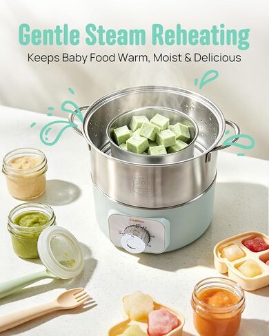 FeeKaa Baby Food Steamer Electric Steamers Stainless Steel Double-Tier | Food Steamer for Cooking Vegetables & Eggs, Steamer for Baby Food, Timer, Auto Shut-Off, Dishwasher-Safe, 3.2Qt Green in Kuwait