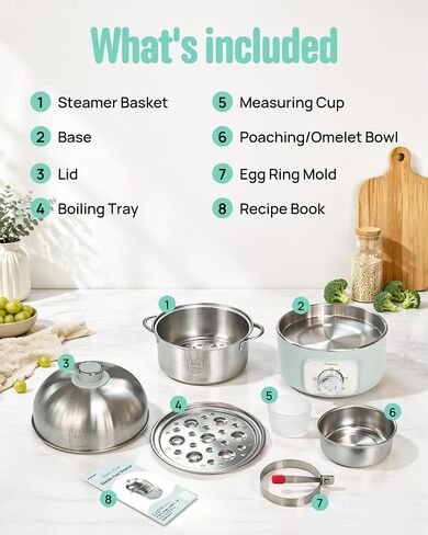 FeeKaa Baby Food Steamer Electric Steamers Stainless Steel Double-Tier | Food Steamer for Cooking Vegetables & Eggs, Steamer for Baby Food, Timer, Auto Shut-Off, Dishwasher-Safe, 3.2Qt Green in Kuwait