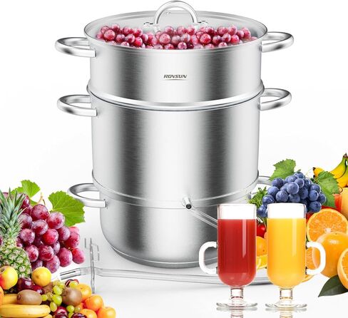 ROVSUN 5 Quart Juice Steamer Stainless Steel, Extractor Fruit Vegetables Juicer Steamer Pot, w/Tempered Glass Lid Clamp, Loop Handles, Ideal for Making Juice, Jelly, Pasta in Saudi Arabia