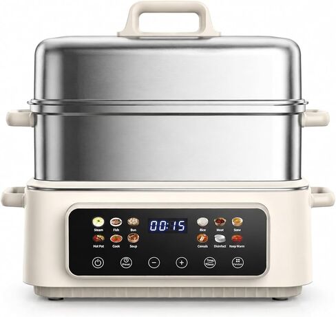 Fulgutonit 18QT Electric Food Steamer | 304 Stainless Steel,2-Tier,24H Preset Timer, 12 Smart Cooking Modes, For Healthy Family Meals & Hot Pot in Saudi Arabia
