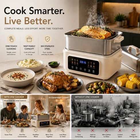 Fulgutonit 18QT Electric Food Steamer | 304 Stainless Steel,2-Tier,24H Preset Timer, 12 Smart Cooking Modes, For Healthy Family Meals & Hot Pot in Saudi Arabia