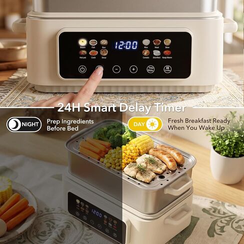 Fulgutonit 18QT Electric Food Steamer | 304 Stainless Steel,2-Tier,24H Preset Timer, 12 Smart Cooking Modes, For Healthy Family Meals & Hot Pot in Saudi Arabia