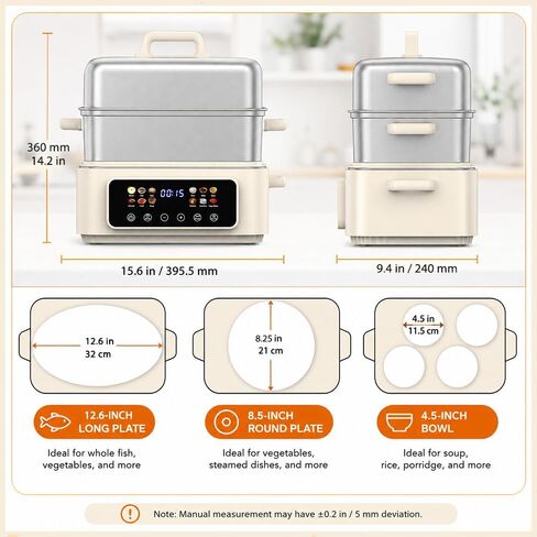 Fulgutonit 18QT Electric Food Steamer | 304 Stainless Steel,2-Tier,24H Preset Timer, 12 Smart Cooking Modes, For Healthy Family Meals & Hot Pot in Saudi Arabia