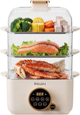 Kawu Electric Steamer for Cooking, 4-Tier Food Steamer with Hot Pot, 16Qt | 7-in-1 Smart Vegetable Steamer for Seafood, Corn, 12H Delay Start, Beep Alert, Digital Eggs Cooker for Home Kitchen, 1100W in Saudi Arabia
