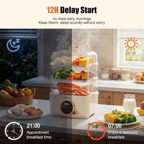 Kawu Electric Steamer for Cooking, 4-Tier Food Steamer with Hot Pot, 16Qt | 7-in-1 Smart Vegetable Steamer for Seafood, Corn, 12H Delay Start, Beep Alert, Digital Eggs Cooker for Home Kitchen, 1100W in Saudi Arabia