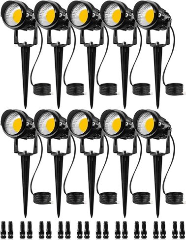 SUNVIE 12W Low Voltage LED Landscape Lights with Connectors, Outdoor 12V Super Warm White (900LM) Waterproof Garden Pathway Lights Wall Tree Flag Spotlights with Spike Stand (10 Pack with Connector) | Outdoor 12V Waterproof Super Warm White 900LM Garden Y in Saudi Arabia