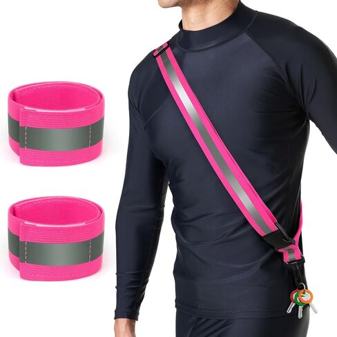 Reflective Sash for Night Walking, High Visibility Running Safety Gear with 2Pcs Reflective Armbands, Adjustable Cross-Body Reflective Belt for Men Women Kids, Essential Gear for Jogging Dog Walking in Saudi Arabia