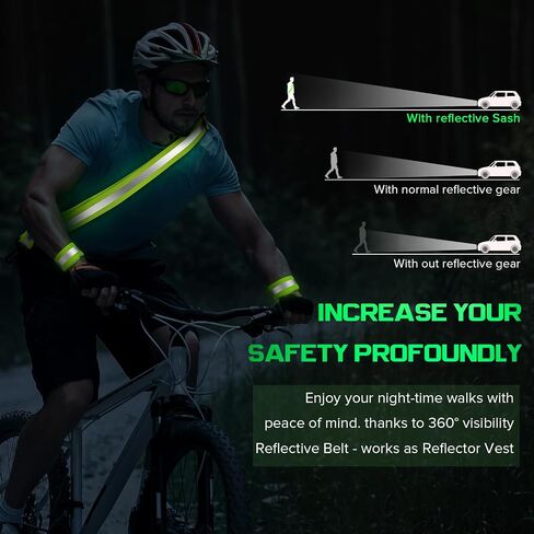 Reflective Sash for Night Walking, High Visibility Running Safety Gear with 2Pcs Reflective Armbands, Adjustable Cross-Body Reflective Belt for Men Women Kids, Essential Gear for Jogging Dog Walking in Kuwait