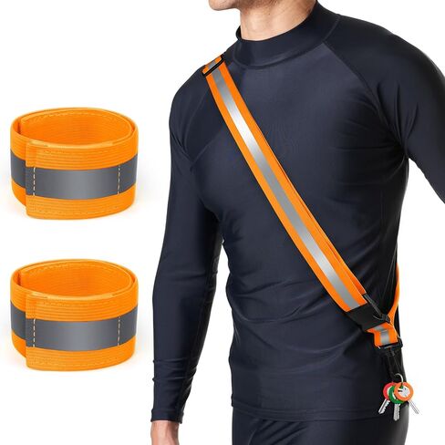 Reflective Sash for Night Walking, High Visibility Running Safety Gear with 2Pcs Reflective Armbands, Adjustable Cross-Body Reflective Belt for Men Women Kids, Essential Gear for Jogging Dog Walking in Kuwait