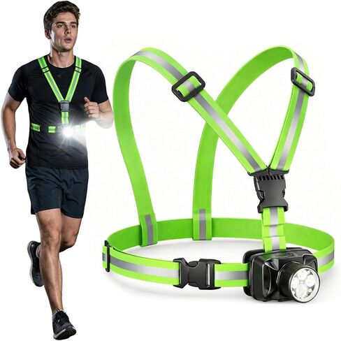 ODCPN Running Lights for Runners, 550Lm, X-Shaped Buckle Running Light Vest | Running Light with 45° Adjustable Beam, IPX5 Waterproof 360° Reflective Vest, Running Night Gear for Jogging/Walking/Cycling in Saudi Arabia