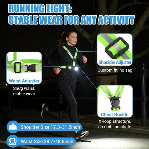 ODCPN Running Lights for Runners, 550Lm, X-Shaped Buckle Running Light Vest | Running Light with 45° Adjustable Beam, IPX5 Waterproof 360° Reflective Vest, Running Night Gear for Jogging/Walking/Cycling in Saudi Arabia